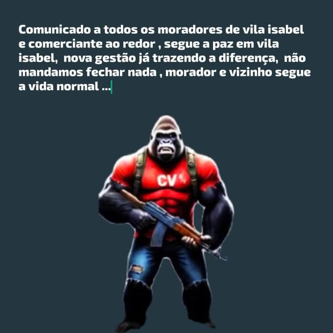 Suposta mensagem do CV nas redes diz que facção não mandou fechar nada em Vila Isabel por conta da guerra no Morro dos Macacos
