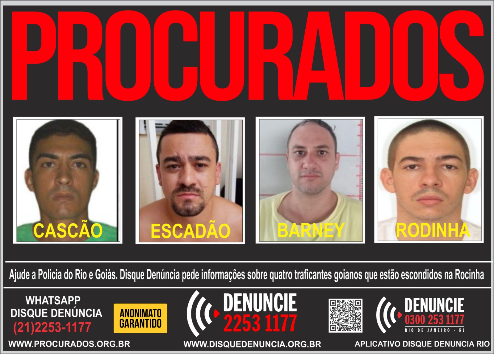 Polícia caça traficantes de Goiás que estariam escondidos na Rocinha (CV)
