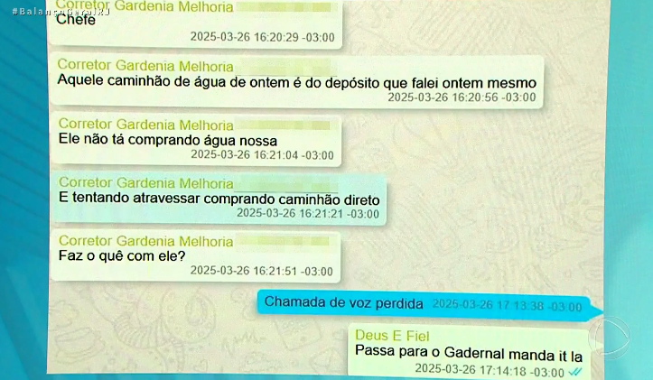 Print de conversa reforça suspeita que traficantes do CV obrigam comerciantes a comprar água com eles na Gardênia Azul