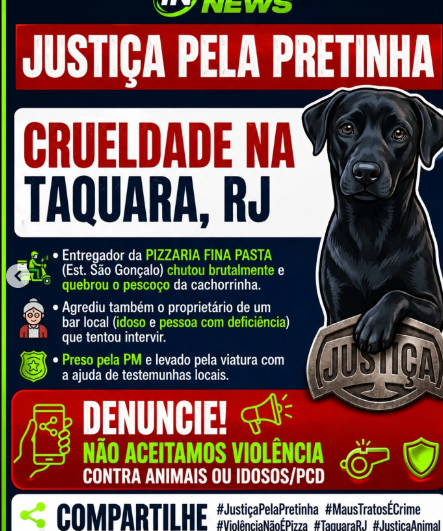 COVARDIA NA TAQUARA: Entregador de aplicativo matou cachorrinha com chute no pescoço a troco de nada